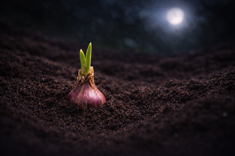 Red Egyptian Walking Onion topset planted in your garden.
